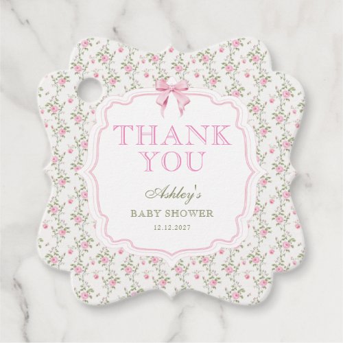 Elegant Cute Pink Bow Girl Baby Shower Thank You Favor Tags