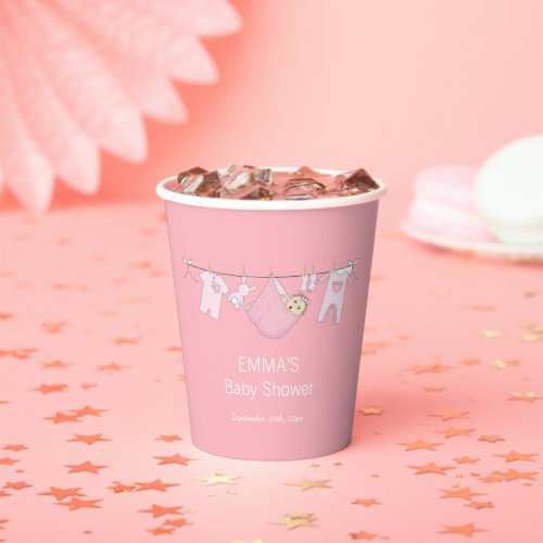 Elegant Cute Pink Clothesline Baby Shower  Paper Cups