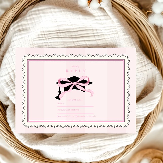 Elegant Cute Pink Coquette  Bow Graduation RSVP Card (Creator Uploaded)