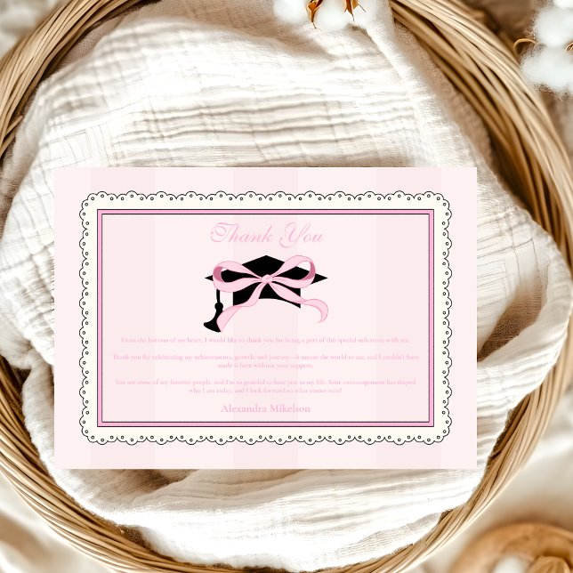 Elegant Cute Pink Coquette  Bow Graduation Thank You Card (Creator Uploaded)