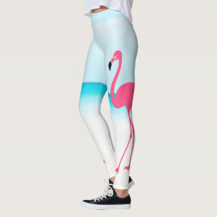 Elegant cute pink flamingo on the beach leggings