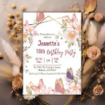 Elegant cute pink floral butterfly 18th birthday  invitation<br><div class="desc">Celebrate your daughter's special day with our Elegant Pink Floral Butterfly 18th Birthday Party Invitation! This charming invitation features delicate pink and purple butterflies, lush floral arrangements, and a touch of golden accents, all set against a clean, white background. The design is both whimsical and sophisticated, perfect for a young...</div>