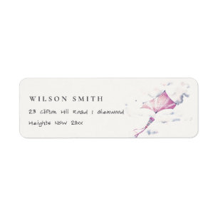 Elegant Cute Pink Flying Kite Sky Clouds Address Label