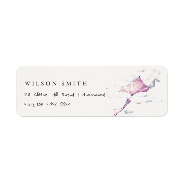 Elegant Cute Pink Flying Kite Sky Clouds Address  Label (Front)