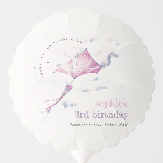 Elegant Cute Pink Flying Kite Sky Clouds Birthday Balloon (Front)