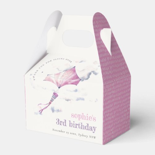 Elegant Cute Pink Flying Kite Sky Clouds Birthday Favor Boxes