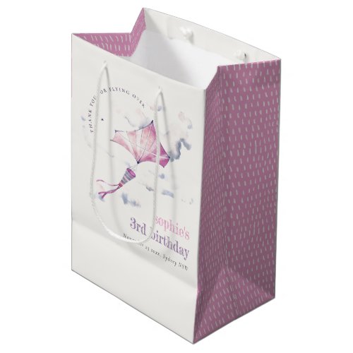 Elegant Cute Pink Flying Kite Sky Clouds Birthday Medium Gift Bag