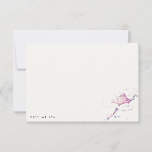 Elegant Cute Pink Flying Kite Sky Clouds Birthday Note Card