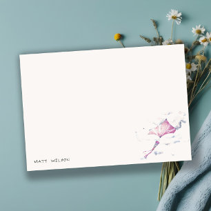 Elegant Cute Pink Flying Kite Sky Clouds Birthday Note Card