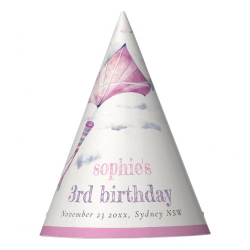 Elegant Cute Pink Flying Kite Sky Clouds Birthday Party Hat