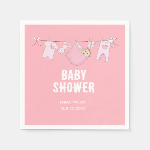 Elegant Cute Pink Girl Baby Shower Party Napkins