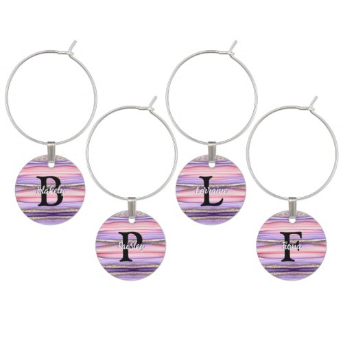 Elegant Cute Pink  Purple Monogram Name  Initial Wine Charm