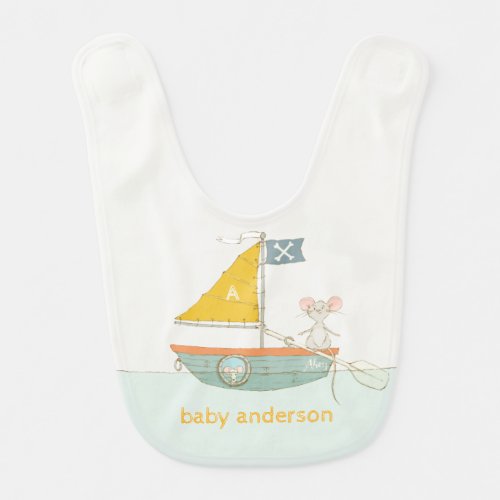 Elegant Cute Pirate Mouse Sailboat Kids Monogram Baby Bib