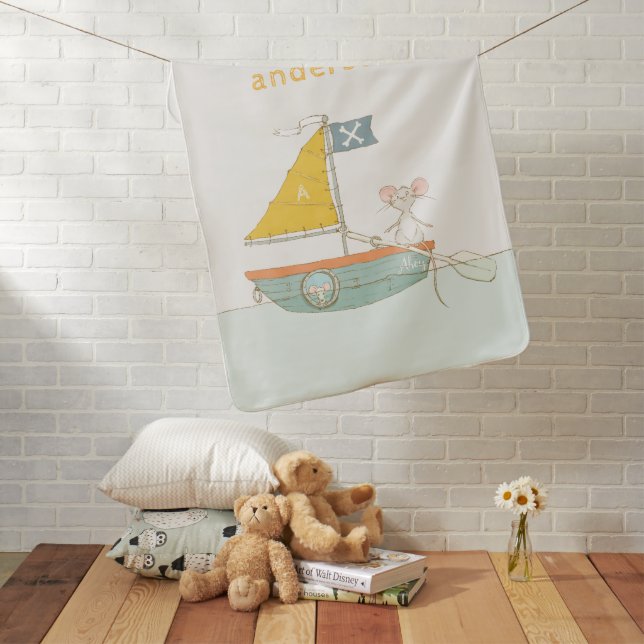 Elegant Cute Pirate Mouse Sailboat Kids Monogram Baby Blanket (In Situ)