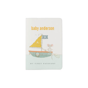 Elegant Cute Pirate Mouse Sailboat Kids Monogram Passport Holder