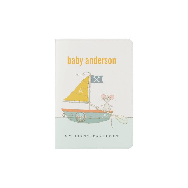 Elegant Cute Pirate Mouse Sailboat Kids Monogram Passport Holder (Front)