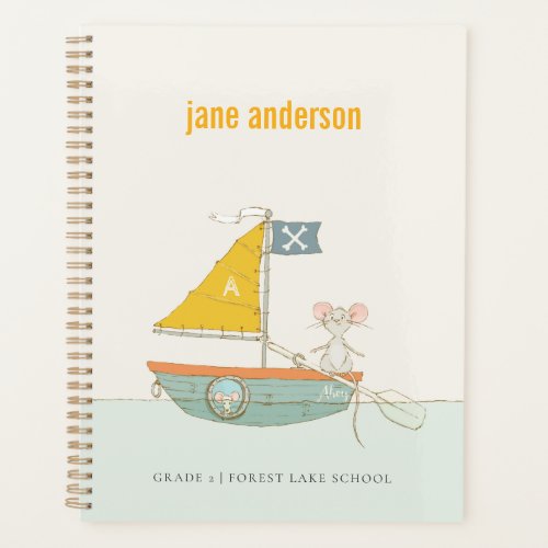 Elegant Cute Pirate Mouse Sailboat Kids Monogram  Planner