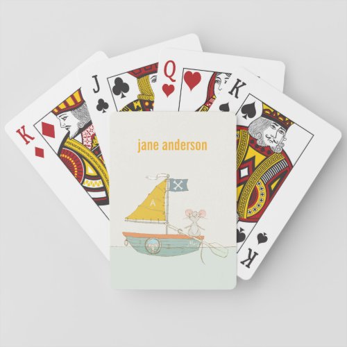 Elegant Cute Pirate Mouse Sailboat Kids Monogram Playing Cards