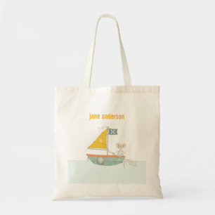 Elegant Cute Pirate Mouse Sailboat Kids Monogram Tote Bag