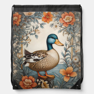 Elegant Cute Plump Duck Vintage Floral Drawstring Bag