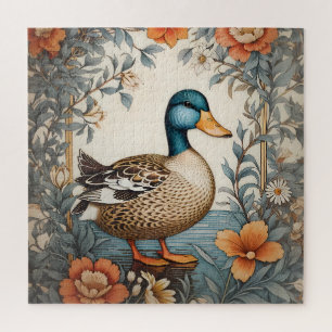 Elegant Cute Plump Duck Vintage Floral Jigsaw Puzzle
