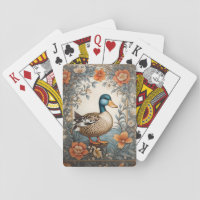 Elegant Cute Plump Duck Vintage Floral Playing Cards