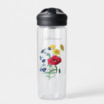 Elegant Cute Poppy Bluebells Daisy Flowers Name Water Bottle<br><div class="desc">Classic botanical vintage illustration of field flowers bouquet in red,  yellow and blue,  with easily personalized name</div>