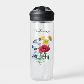 Elegant Cute Poppy Bluebells Daisy Flowers Name Water Bottle
