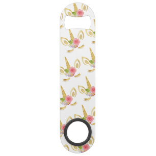 Elegant cute pretty floral gold glitter unicorn bar key