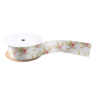 Elegant cute pretty floral gold glitter unicorn satin ribbon