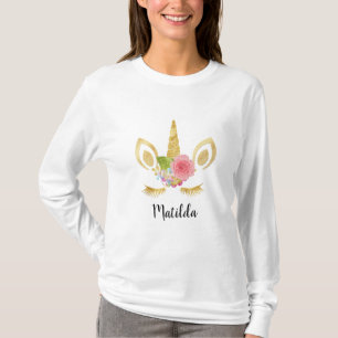Elegant cute pretty floral gold glitter unicorn T-Shirt