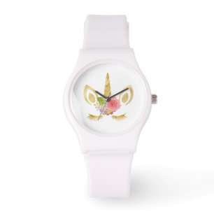Elegant cute pretty floral gold glitter unicorn watch