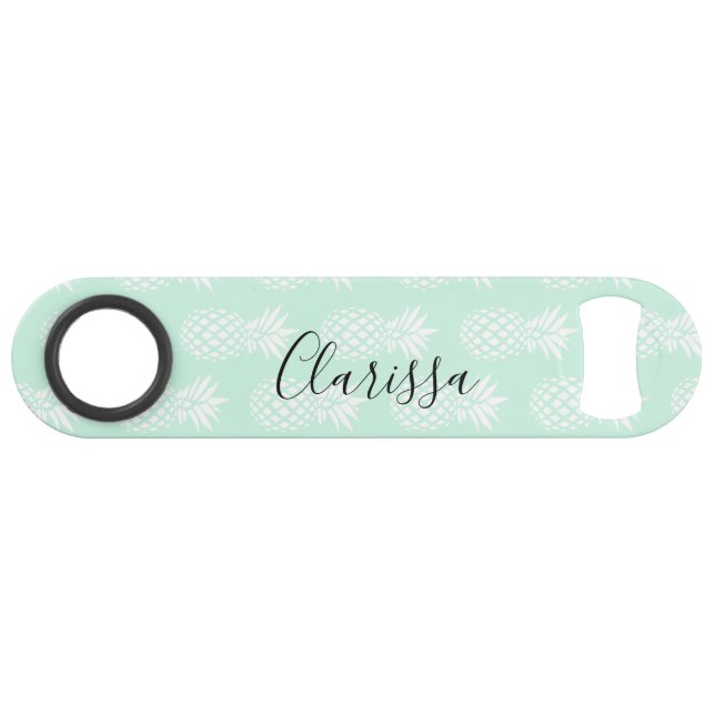 Elegant cute pretty mint green pineapple pattern bar key (Front (Horizontal))