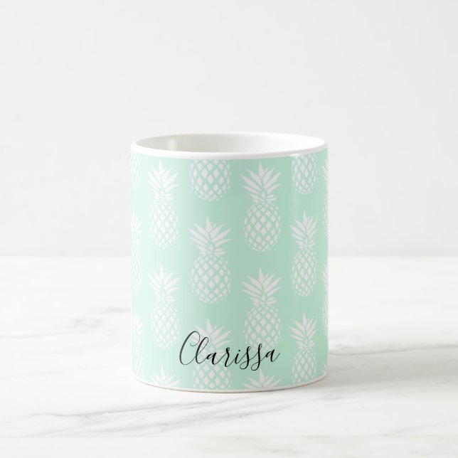 Elegant cute pretty mint green pineapple pattern coffee mug (Center)
