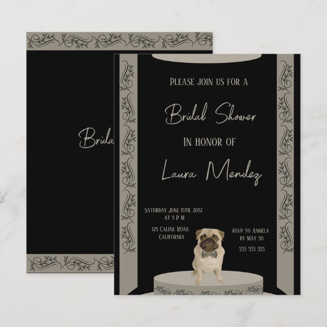 elegant cute pug  dog  Bridal Shower Invitation (Front/Back)