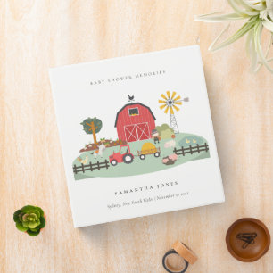 Elegant Cute Red Barnyard Farm Animal Baby Shower 3 Ring Binder