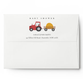Elegant Cute Red Barnyard Farm Animal Baby Shower  Envelope