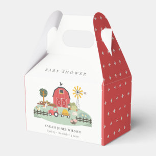 Elegant Cute Red Barnyard Farm Animal Baby Shower Favor Boxes