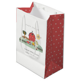 Elegant Cute Red Barnyard Farm Animal Baby Shower Medium Gift Bag