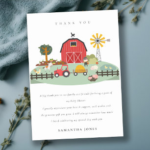 Elegant Cute Red Barnyard Farm Animal Baby Shower Thank You Card
