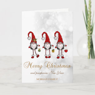 Elegant Cute Red Gnomes Bokeh Holiday Card