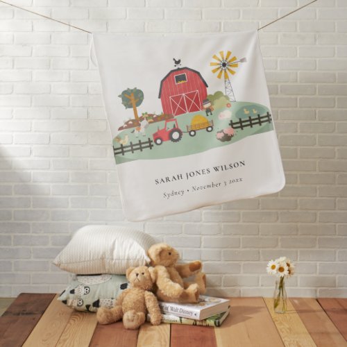 Elegant Cute Red Green Barnyard Farm Animal Kids Baby Blanket