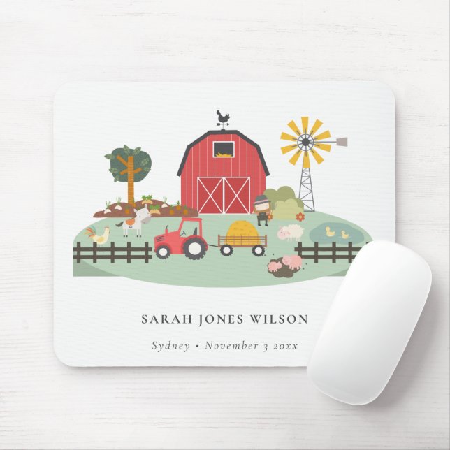 Elegant Cute Red Green Barnyard Farm Animal Kids  Mouse Pad (With Mouse)