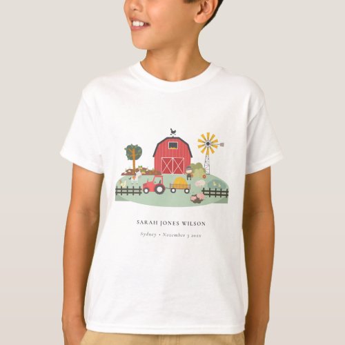 Elegant Cute Red Green Barnyard Farm Animal Kids T_Shirt
