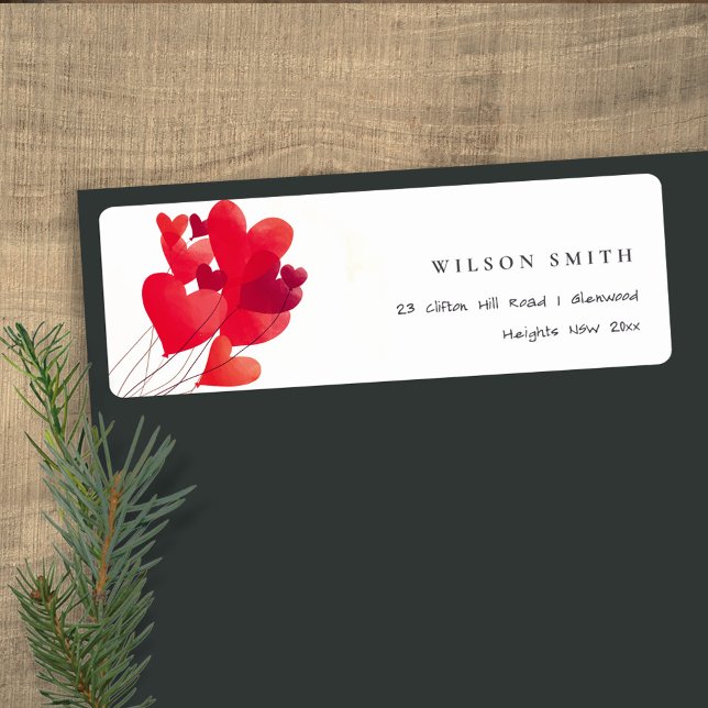 Elegant Cute Red Heart Balloons Watercolor Address Label (Creator Uploaded)