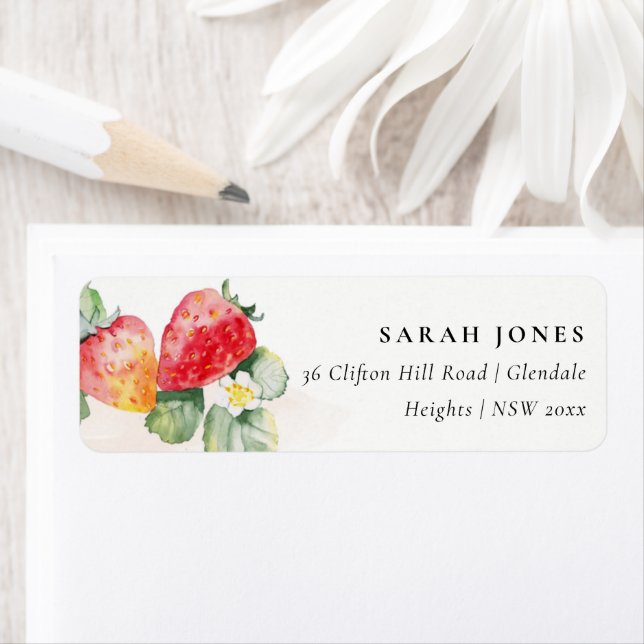 Elegant Cute Red Strawberry Leafy Foliage Address Label (Insitu)