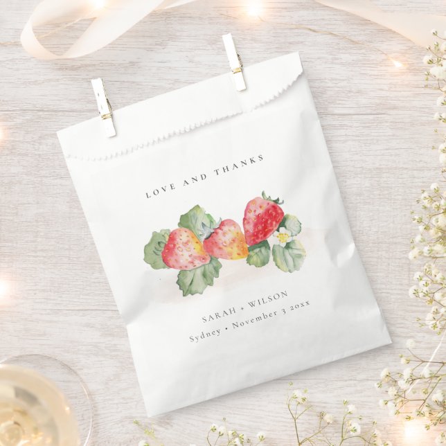 Elegant Cute Red Strawberry Leafy Foliage Wedding Favor Bag (Clipped)