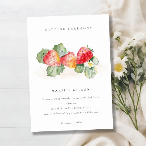 Elegant Cute Red Strawberry Leafy Foliage Wedding Invitation