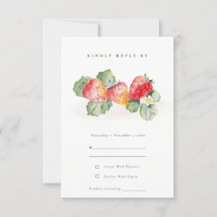 Elegant Cute Red Strawberry Leafy Foliage Wedding RSVP Card