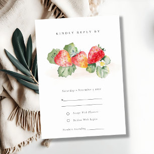 Elegant Cute Red Strawberry Leafy Foliage Wedding RSVP Card